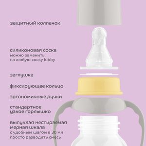 Lubby Бутылочка для кормления с соской молочной и ручками 0+ 250 мл артикул 11391