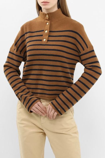 Пуловер шерстяной с воротником стойкой на пуговицах Tommy Hilfiger 15742₽