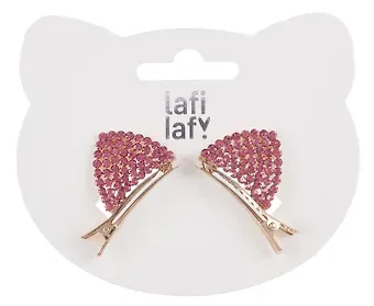 Набор заколок Ушки со стразами (2шт) (розовые) (металл) (12-ChangChi-B96) (Lafilaf)