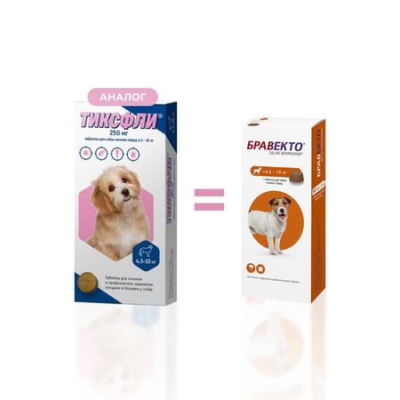 Тиксфли (Бравекто) таблетки для собак мелких пород 4,5 - 10 кг, от блох и клещей, 250 мг,1 таблетка