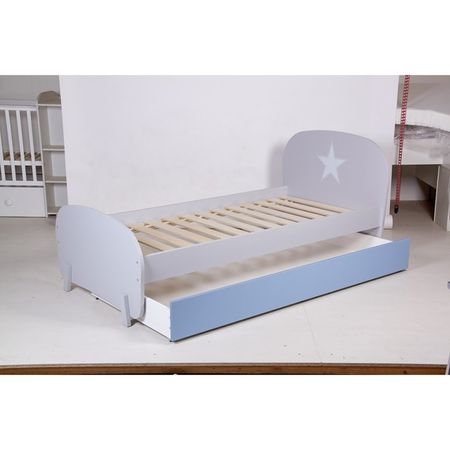 Кровать детская Polini Kids Mirum 1915, c ящиком, 870×1984×1032 мм, цвет серый, ящик голубой купить недорого