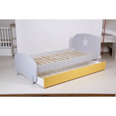 Кровать детская Polini Kids Mirum 1915, c ящиком, 870×1984×1032 мм, цвет серый, ящик голубой купить недорого