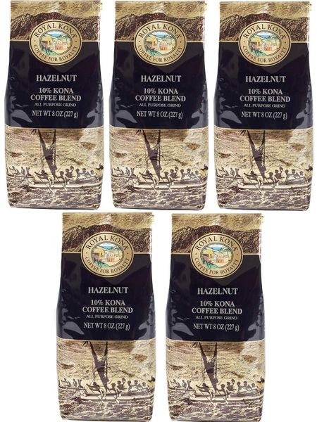 Кофе Kona Blend со вкусом лесного ореха 227 г x 5 упаковок (Королевский кофе) (порошок)