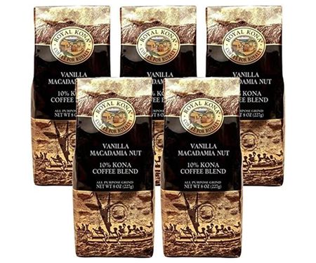 Kona Vanilla Macadamia Nut Flavor Kona Blend Coffee 227 г x 5 упаковок (Королевский кофе) (порошок)