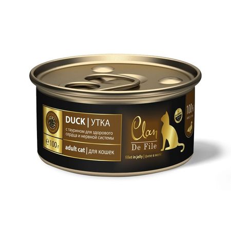 Clan De File полнорационный влажный корм для кошек с уткой кусочки в желе в консервах - 100 г 16 шт 990₽