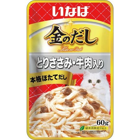 Inaba Kinnodashi влажный корм для кошек с куриным филе и говядиной кусочки в бульоне в паучах - 60 г 12 шт 183₽