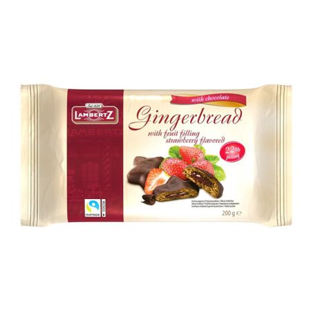 Пряники Jacobsens Bakery с клубничной начинкой в темном шоколаде 200 г
