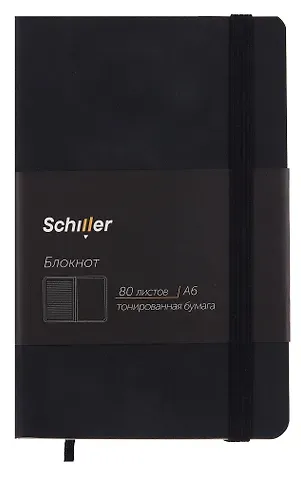 Книга для записей А6 80л нелин/лин. черный, интегр., тонир.блок, резинка, ляссе, Schiller