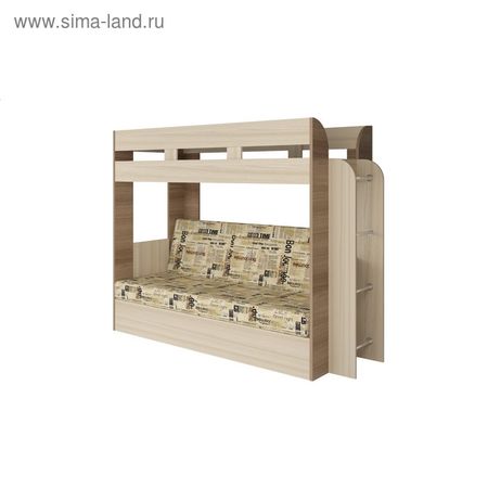 Кровать Карамель 75, 2126х834х1674, Шимо светлый/Шимо темный/Газета на белом фоне купить недорого