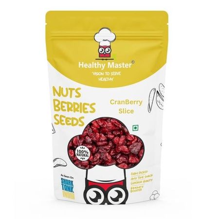 Кусочки клюквы Healthy Master - 1 кг | Натурально сушеная нарезанная клюква | Натурально сладкая дегидрированная | Без глютена | Премиальная цельная сушеная клюква