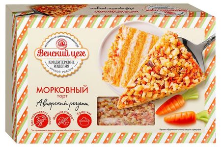 Торт бисквитный Венский цех Морковный с крем-чизом и грецким орехом, 380 г