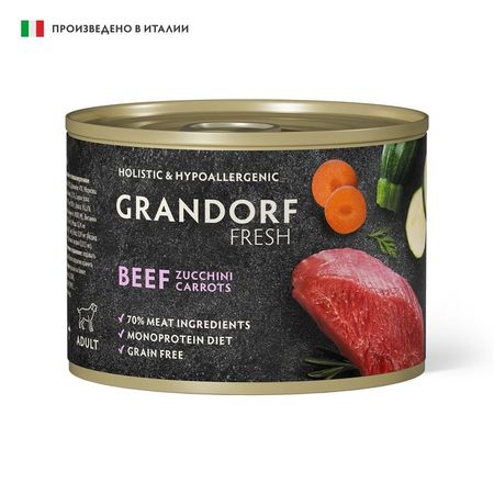 Grandorf Fresh влажный корм для собак, паштет, c ГОВЯДИНОЙ, цукини и морковью, в консервах - 200 г