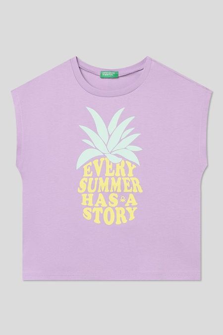 Футболка хлопковая без рукавов с принтом Benetton 832₽