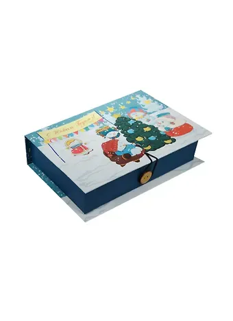 Шкатулка-книга с пуговицей картон Снеговики с елочкой S (18х12х5) (39251)
