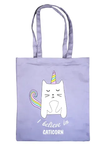Сумка-шоппер I belive in caticorn, серая текстиль, 40х32см (СК2020-57)