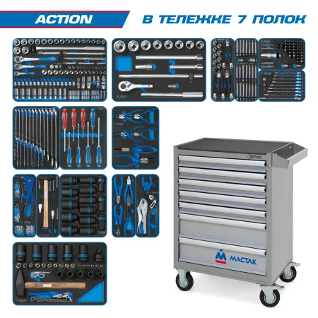 Набор инструментов ACTION в серой тележке, 327 предметов KING TONY 934327AMG