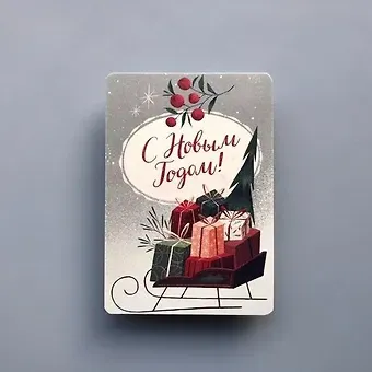 Открытка одинарная "Санки с подарками" 14,5*10см 1099206