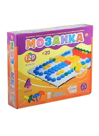 Мозаика пластиковая 120 фишек Диаметр 20мм (М-4330) (4цв.) (2 поля) (Рыжий кот) (3-9л.)