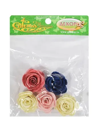 Декор Розочки ассорти большие (00009738) (5шт) (d=4см) (упаковка)
