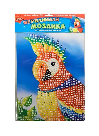 Самокл. мерцающая мозаика из мягк. пласт. Попугай 2 (С1573-25) (набор для/творчества) (упаковка)