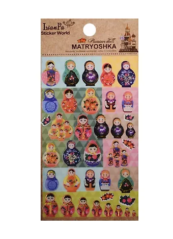 Стикеры на подложке в пакете с подвесом "Матрешки"