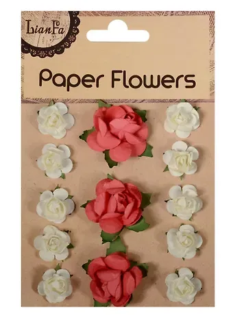 Набор для творчества, Цветы Paper Flower 3 больш.+10маленьк., красные и рисовые