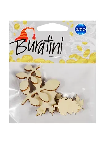 Набор декоративных элементов РТО Листочки (DZ40015) (Buratini) (фанера) (упаковка)