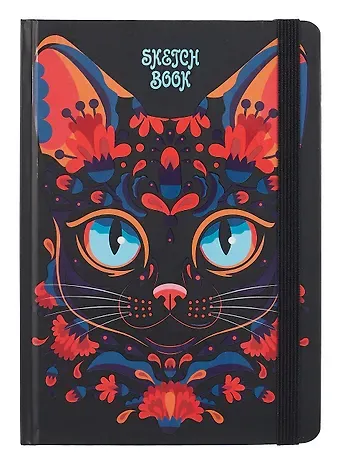 Скетчбук А5 80л "КОТ ЛЯ РУС" 100г/м2, тв.обложка, выб.лак, резинка, мат.ламинация