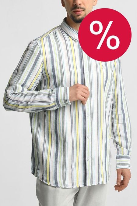 Рубашка из хлопка и льна в полоску LERROS