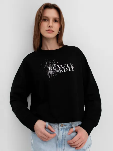 Укороченный свитшот с принтом и сияющими стразами SAVAGE 1499₽