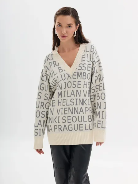 Жаккардовый свитер с шрифтовым принтом SAVAGE 2999₽