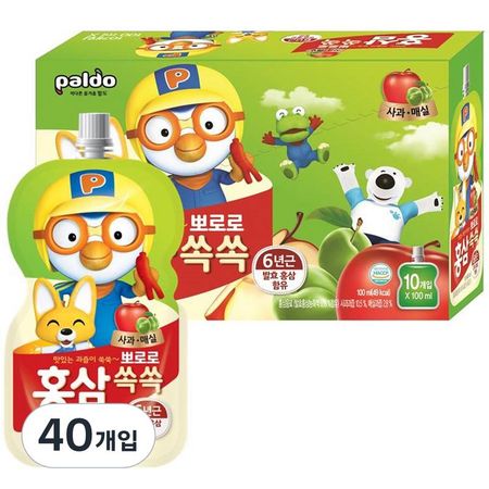 Paldo Pororo Red Ginseng Apple Plum Infant Red Ginseng, 100 мл, 40 шт.