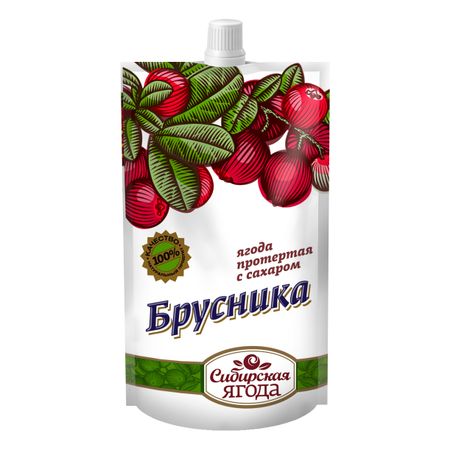 Брусника Сибирская ягода протертая с сахаром 280 г