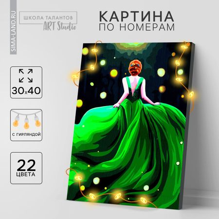 Картина по номерам на раме, с гирляндой