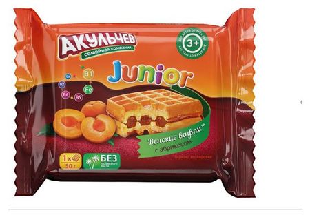 Вафли мягкие Акульчев с абрикосом, 50 г