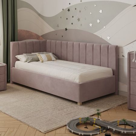 Кровать «Помпиду» с ПМ, 90×200 см, левая, премиум велюр, цвет песчаный бриз купить недорого