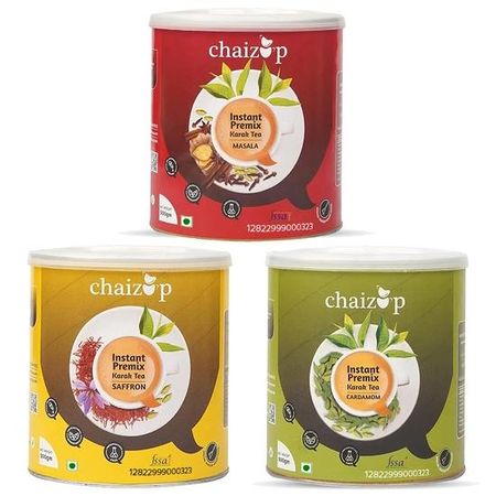 Чай Chaizup Premium 1 Min Instant Assorted Tea Pack - 500 г банки (Пакет из 3) | Ароматизаторы масала, шафрана и кардамона | Прибл.. 108 порций | 1500 г