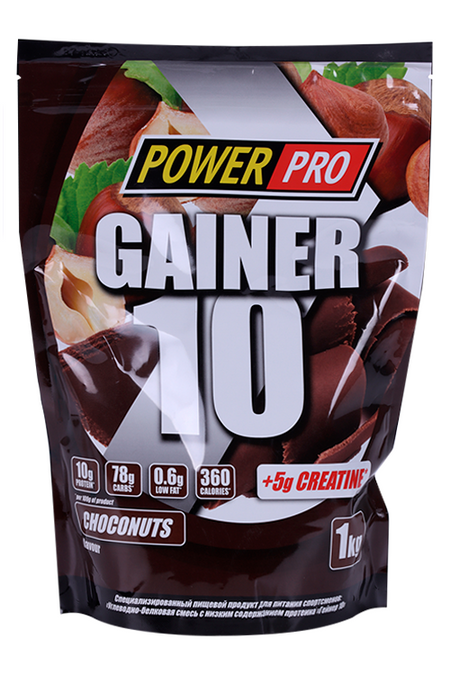 Гейнер 10 Power Pro, 1 000 г, порошок со вкусом шоколада