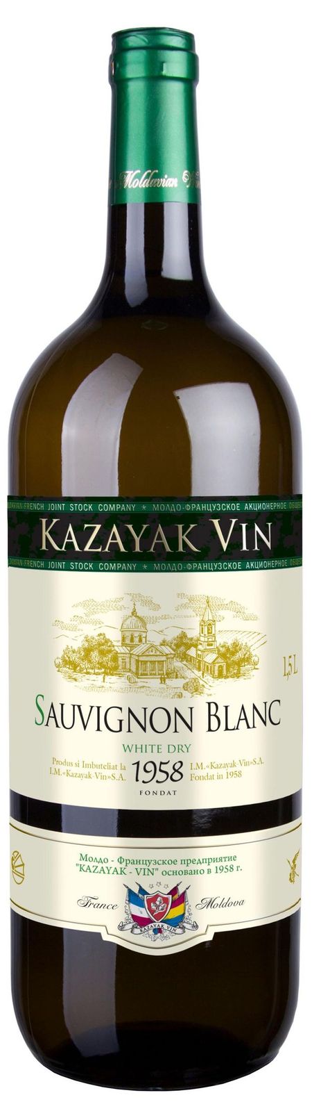 Вино Kazayak Vin Sauvignon Blanc белое сухое Молдова, 1,5 л
