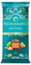 Шоколад Комильфо Молочный и белый с вафлей со вкусом фисташки, 102 г