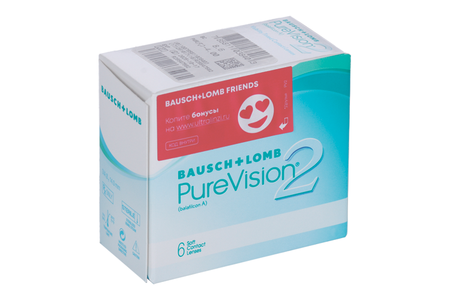 Линзы Bausch+Lomb Pure Vision 2 контактные R 8.6 (диоптрия -4,0), 6 шт