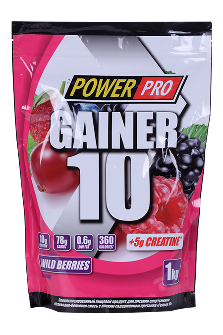 Гейнер 10 Power Pro, 1 000 г, порошок со вкусом лесных ягод