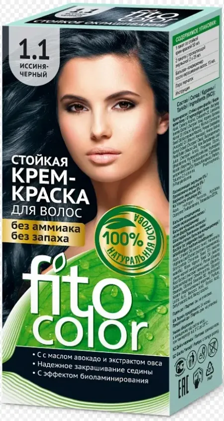 Стойкая крем-краска для волос Fitocolor тон Иссиня-черный 115 мл