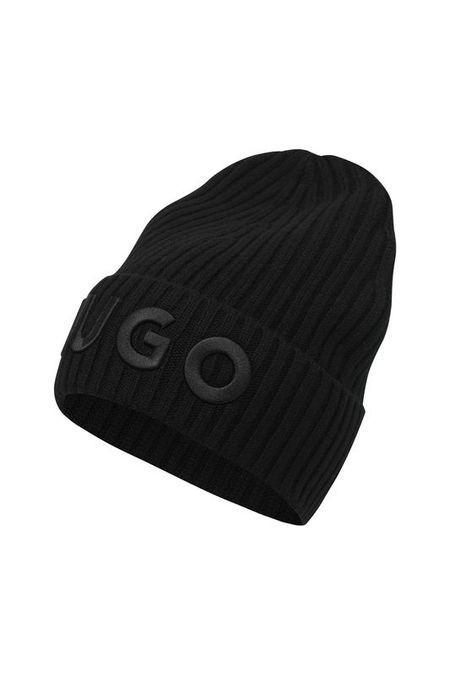 Шапка-бини шерстяная с вышитым логотипом HUGO