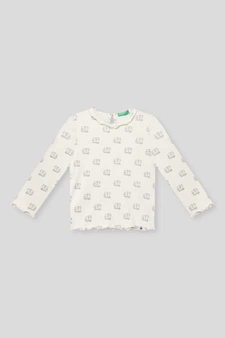 Лонгслив хлопковый с отделкой рюшами и принтом Benetton 1112₽