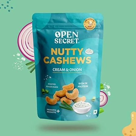 Open Secret 100% Натуральный Премиальный Кешью со вкусом Сметаны и Лука 135 г Упаковка из 25 штук | Цельный Хрустящий Соленый Кешью | Без глютена и Протеин