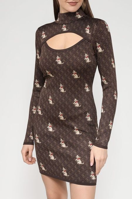 Трикотажное платье с вырезом и принтом бренда Guess 6530₽
