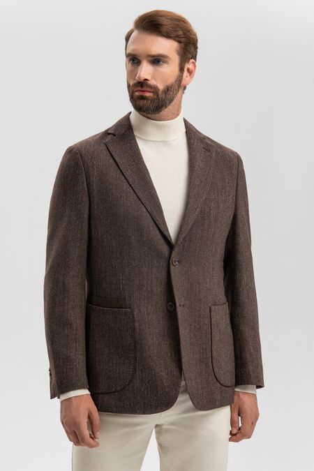 Пиджак из хлопка и шерсти с узором шеврон 0₽