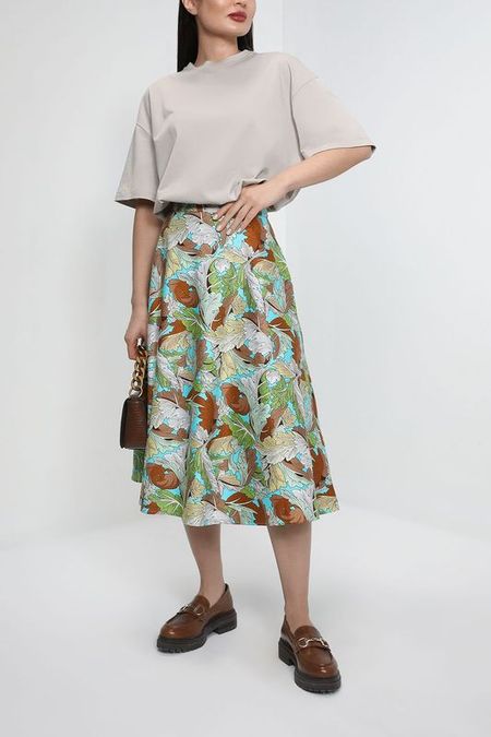 Хлопковая юбка миди с принтом Листья BELUCCI 3667₽