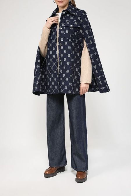 Шерстяное пальто-кейп с фирменным принтом BELUCCI 10117₽